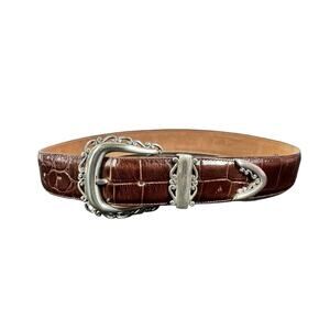 Vintage Brighton Brown Croc Embossed Womens Belt Sz Med 1994